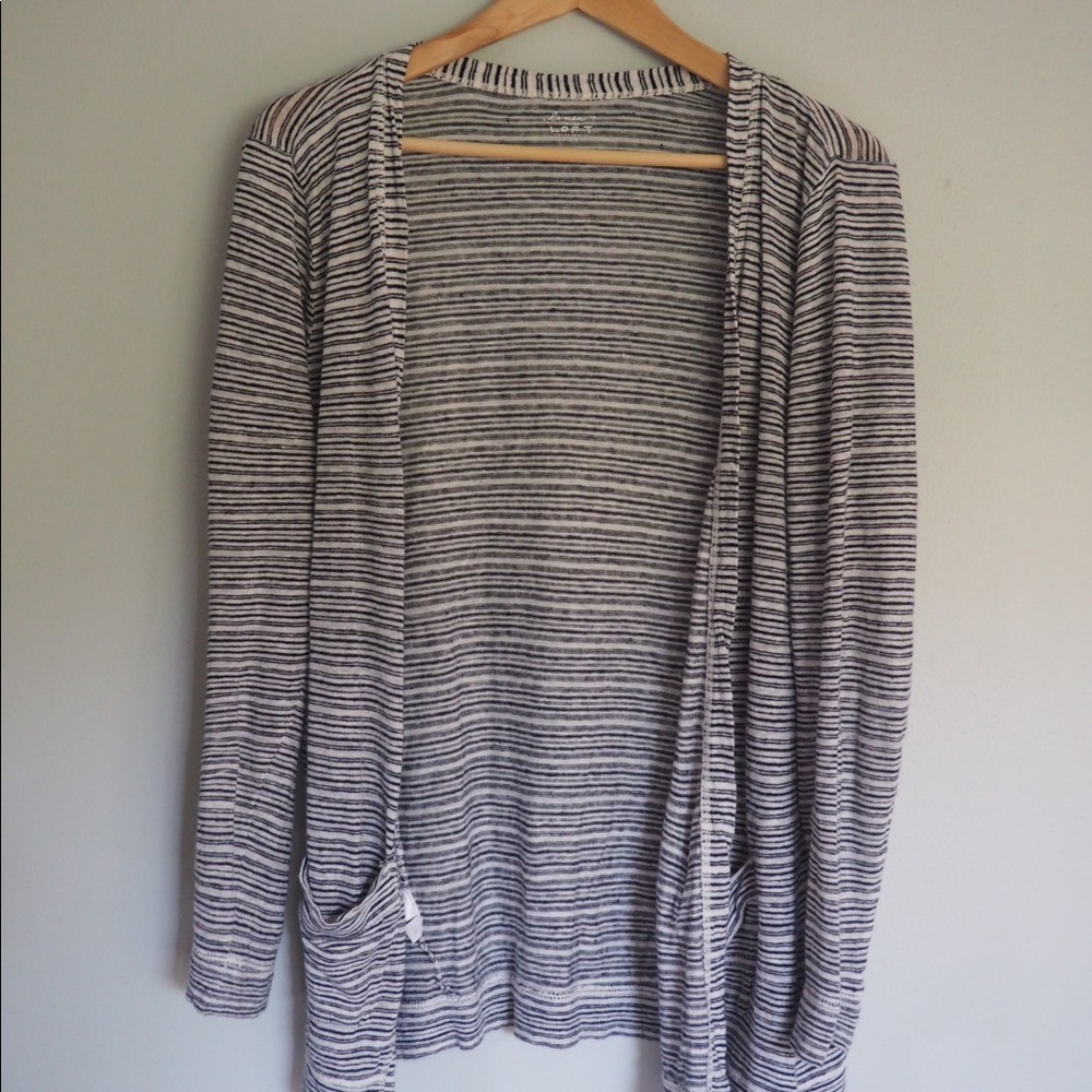 LOFT open cardigan sweater, black/white striped